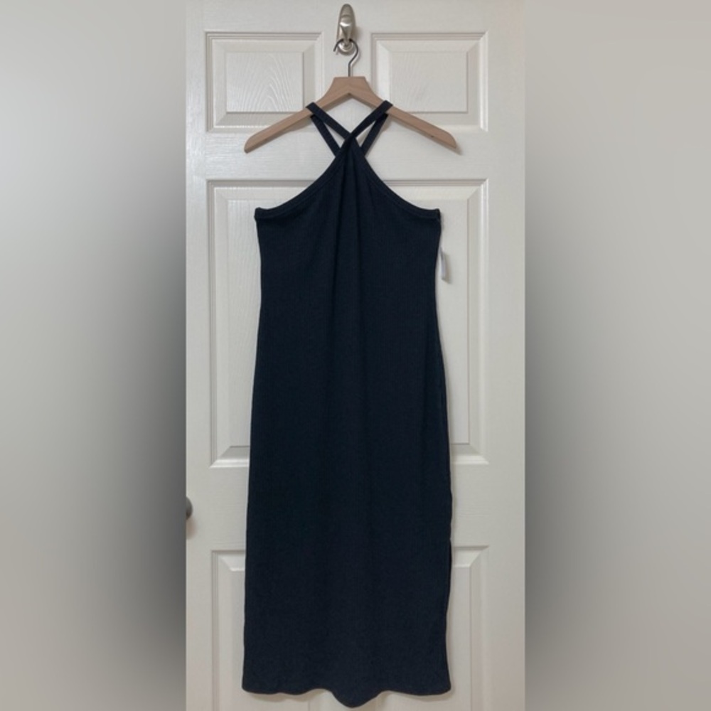 NEW Old Navy Women’s Black Fitted Rib Knit Halter Midi Dress XL Retro 90s